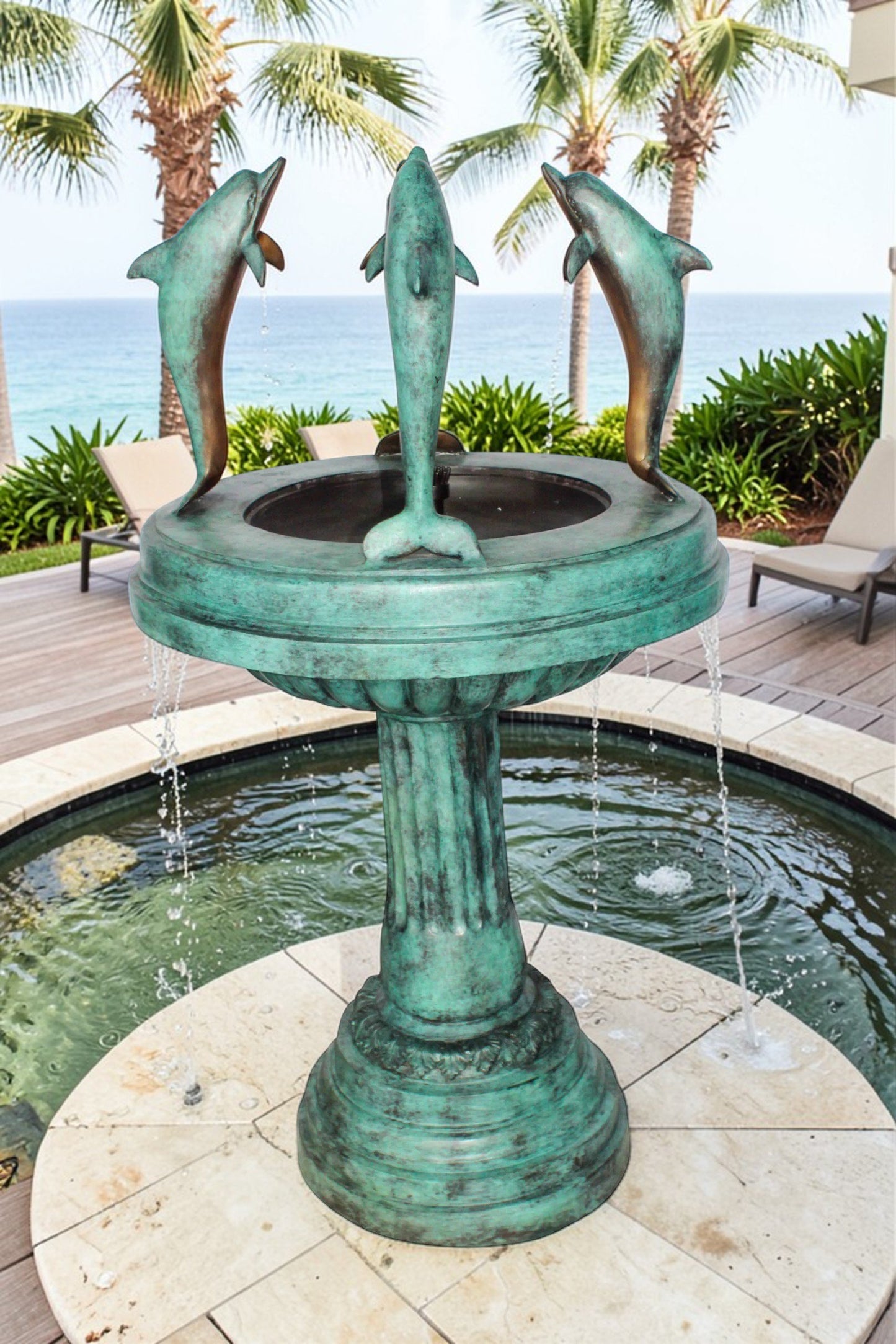 Three Dolphins Bronze Fountain Green Patina Finish 26" x 26" x 47"H