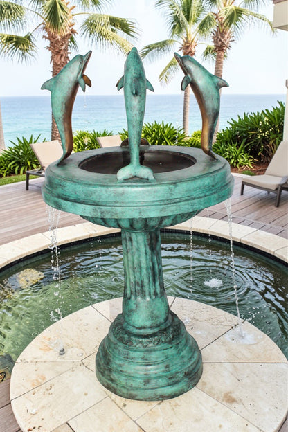 Three Dolphins Bronze Fountain Green Patina Finish 26" x 26" x 47"H