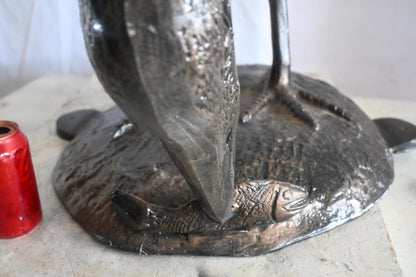 Aluminum Fishing Heron Sculpture Dark Bronze Patina Bird 34"x24"x40"H
