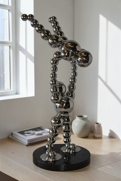 Modern Art Acrobat Couple in Action Chrome Balls Statue Size: 12" x 14" x 27"H