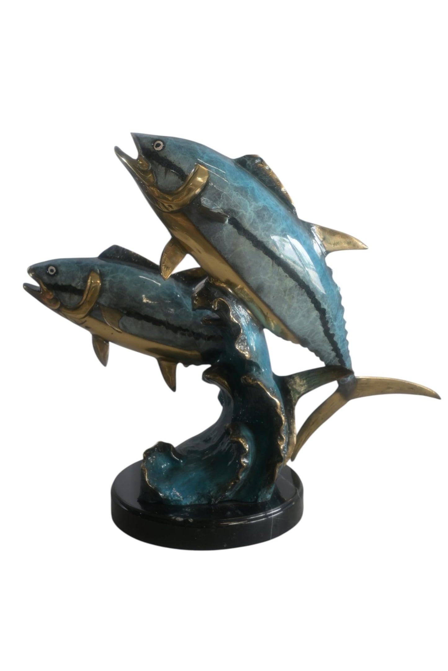 Bronze Dual Tuna Fish Sculpture on Marble Base 24"x16"x21"H