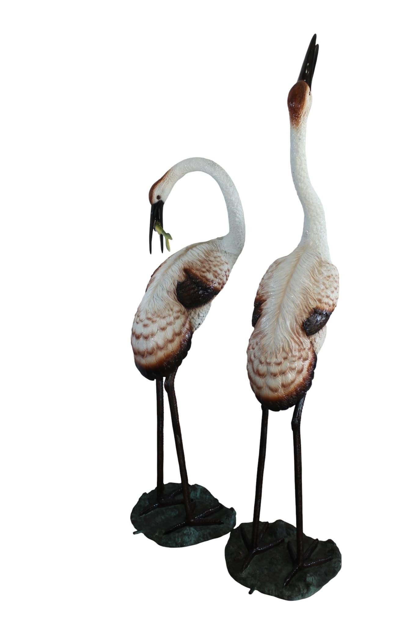 Pair Large Bronze Crane Fountains Garden Water Feature 23"x17"x56"H