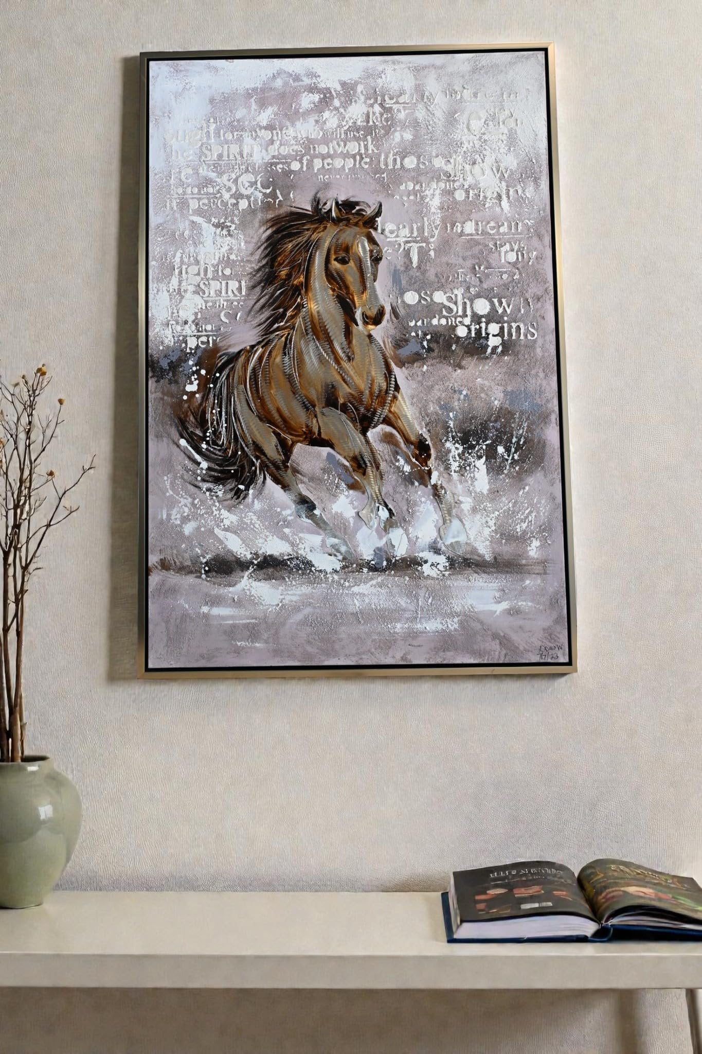 Black Beauty Horse Canvas Painting Framed Abstract Art 61"x41"