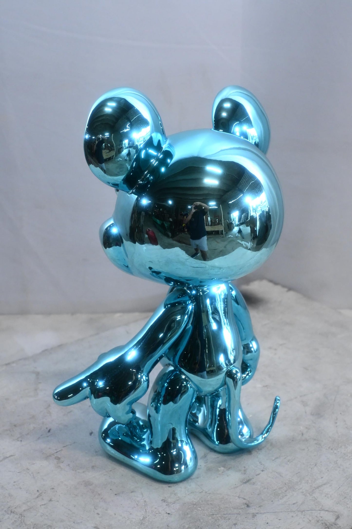 Turquoise Blue Mouse Cartoon Character Resin Sculpture 12"x9"x16"H