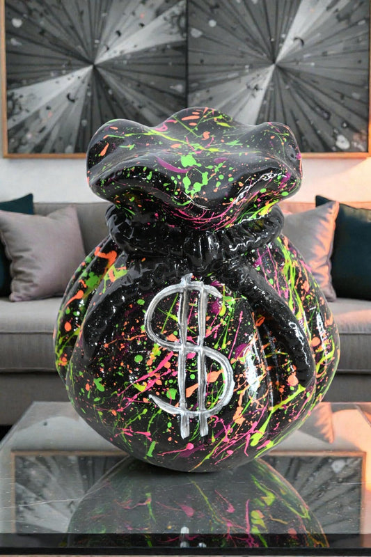 NIFAO Money Bag Ceramic Figurine Dollar Sign Andres Mendez Art 6"x6"x7"H