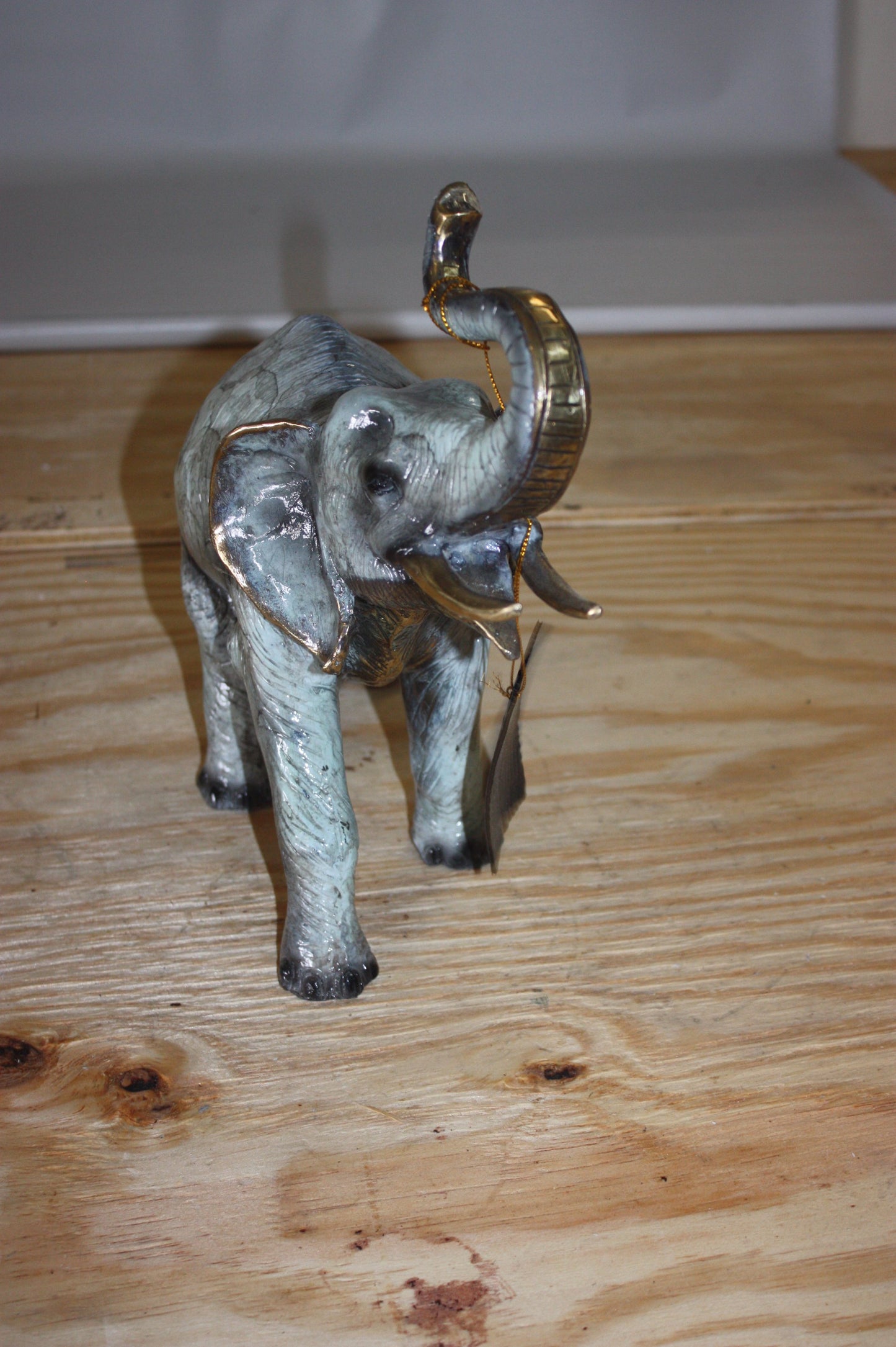 Bronze Elephant Trunk Up Statue - Hand-Cast Patina Finish - 13.5"L x 5"W x 12"H