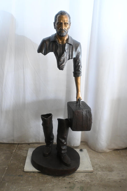 Bronze Salesman Statue with Suitcase Abstract Figurine 24"x27"x71"H
