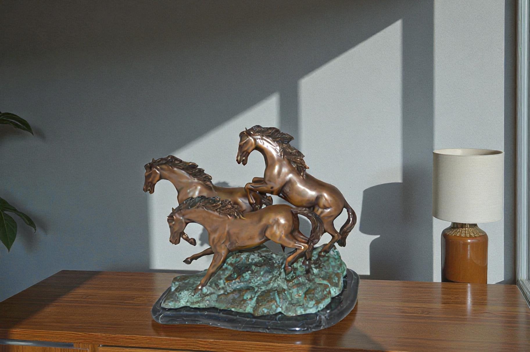 Three horses running Bronze Statue - Size: 11