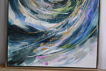 Dynamic Abstract Canvas Painting Circular Swirl Framed Art 61"x41"