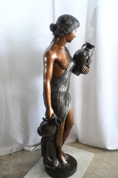 Bronze Woman Water Fountain Classical Figure Two Urns 21"x17"x59"H