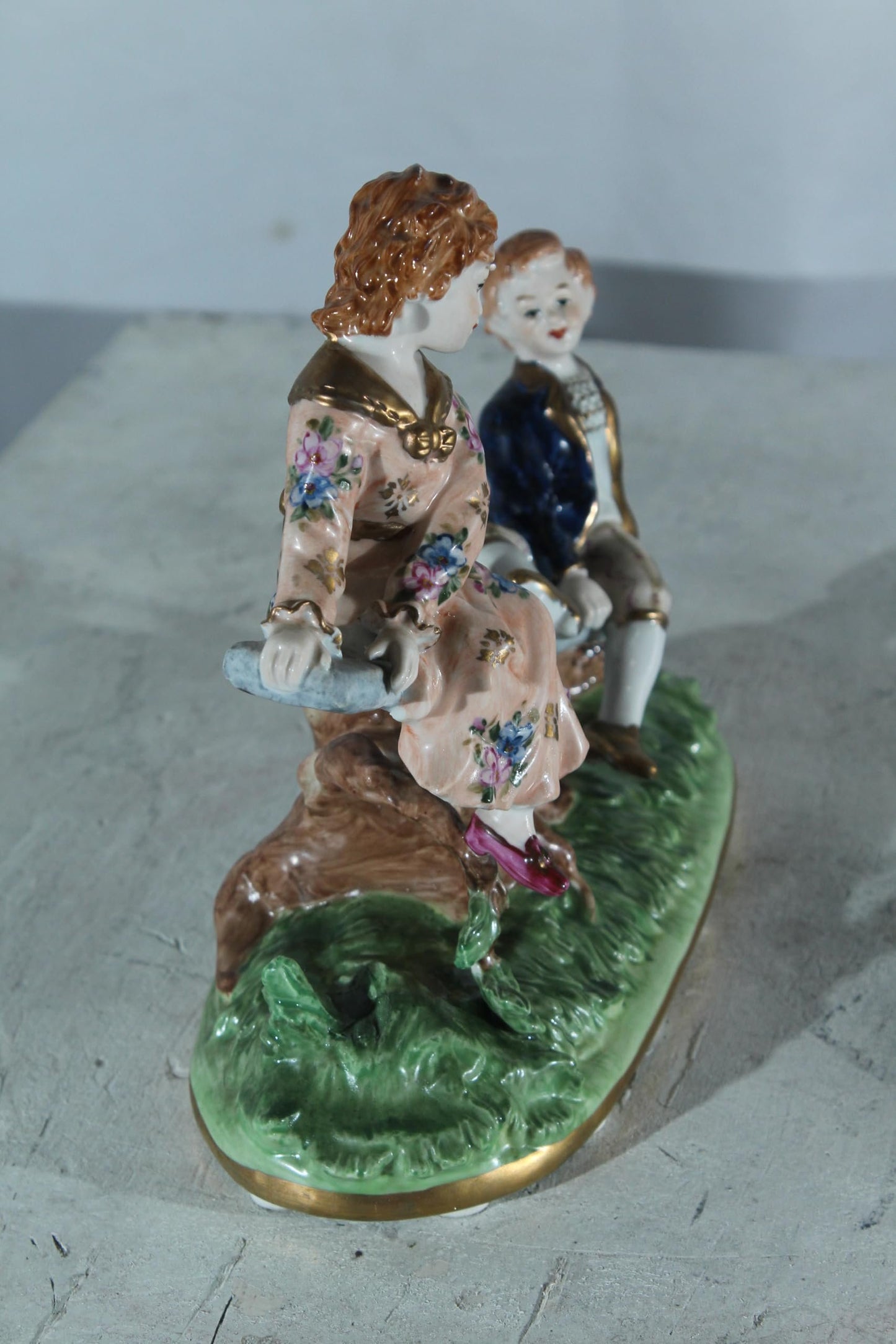 NIFAO Porcelain boy and Girl on Seesaw Figurine Vintage Style 10"x4"x9"H