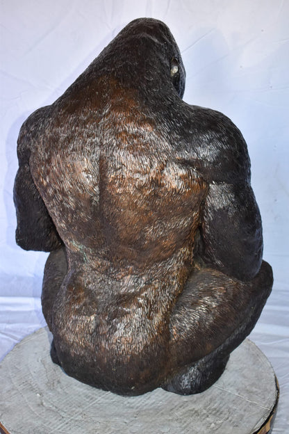 Gorilla Sitting Detailed and Impressive Bronze Statue Size: 22" x 16" x 30"H