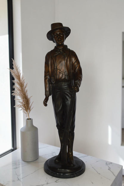 Texas Jack Bronze Statue Mounted on a Marble Base -  Size: 11"L x 9"W x 31"H.