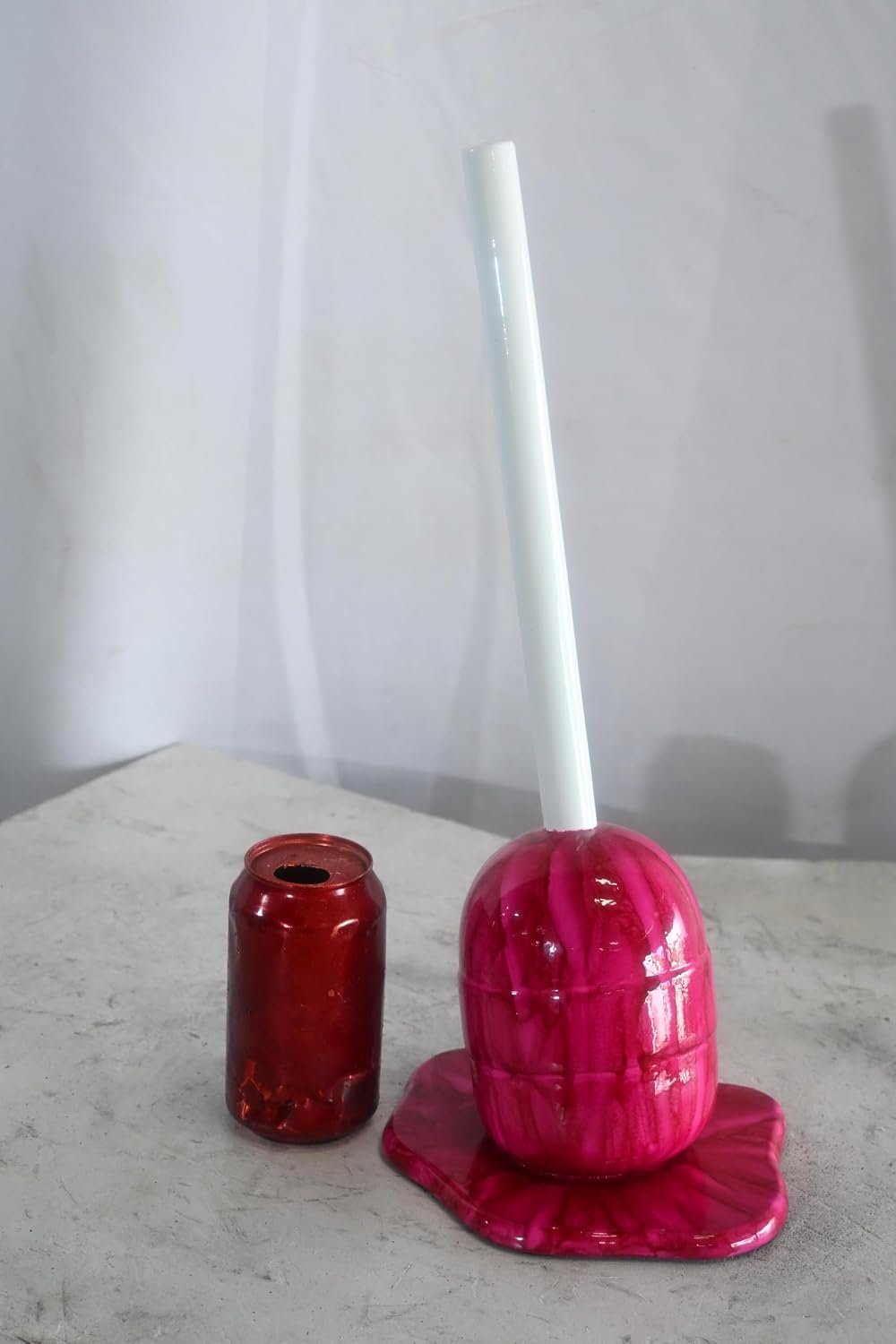 Melting Hot Pink Lollipop Sculpture Painted Wood Pop Art 8"x7"x16"H