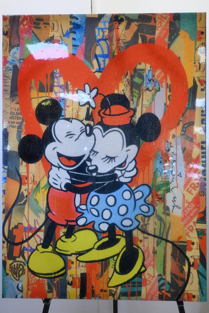Cartoon Mice Heart Hug Pop Art Resin Canvas 40"x56"