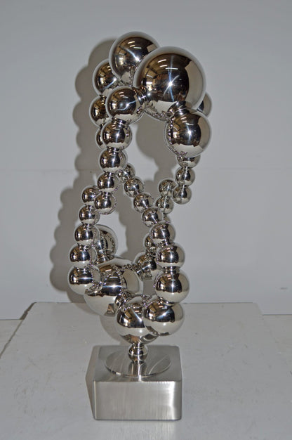 Modern Art Abstract Made of Chrome Balls Statue - Size: 11"L x 10"W x 22"H.