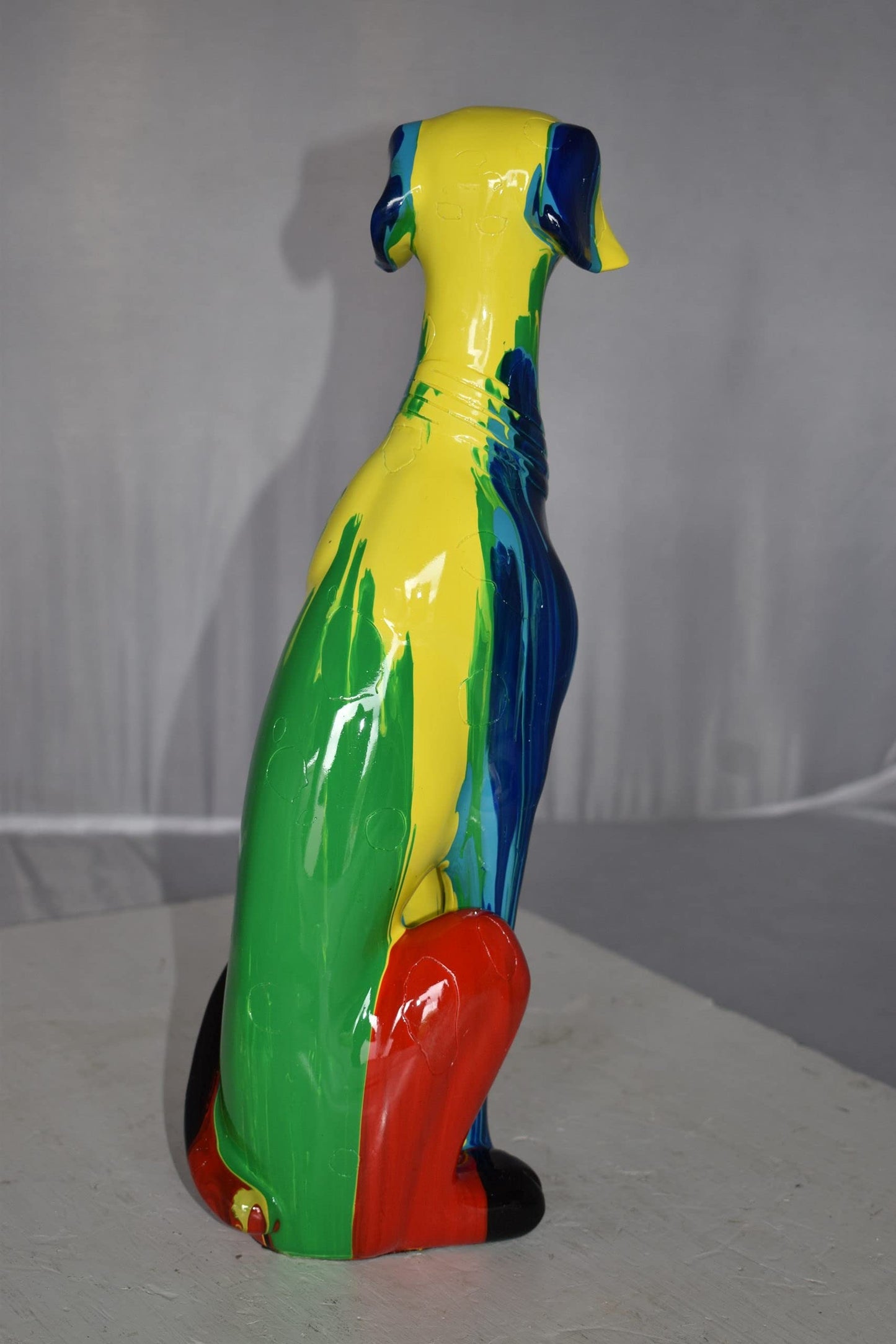 Modern Art of a Greyhound Dog Sitting Statue Made of Resin Size: 7" x 5" x 17"H