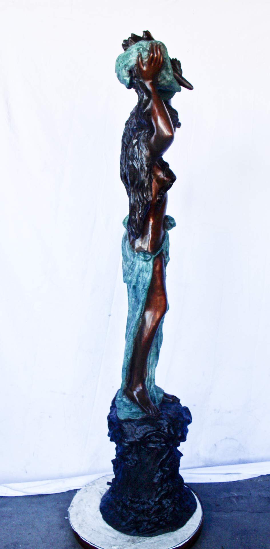 Half-naked woman holding a basket bronze statue Art Nude -  Size: "L x "W x "H.
