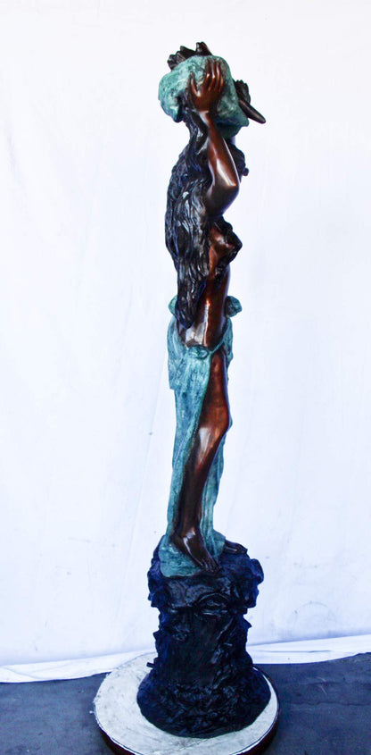 Half-naked woman holding a basket bronze statue Art Nude -  Size: "L x "W x "H.