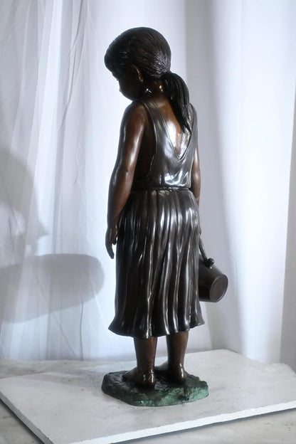 Large Bronze Girl Fountain with Water Jug Garden Statue 17"x12"x39"H