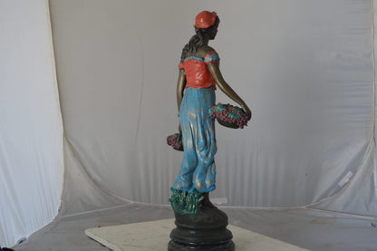 Beautiful lady with grapes bronze statue  - Size: 14"L x 6"W x 20"H.