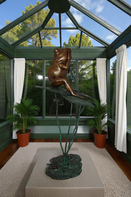Frog on Lotus Bronze fountain Statue -  Size: 22"L x 20"W x 44"H.