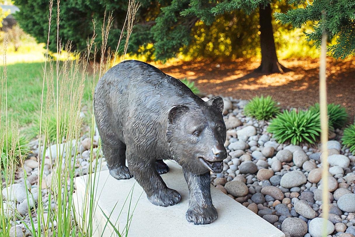 A Bear Walking Bronze Hand-Crafted Durable Design Statue - Welcome Sign Guest Greeter Decor for Patio Garden, Lawn, Home, Backyard - Home Decor - Art Decoration - 39" Length x 12" Width x 24" Height