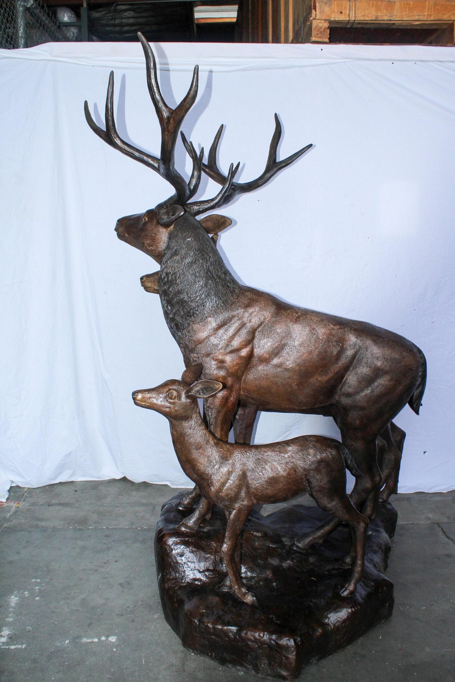 Life Size Bronze Deer Family Sculpture for Outdoor Display 48" x 50" x 81"H