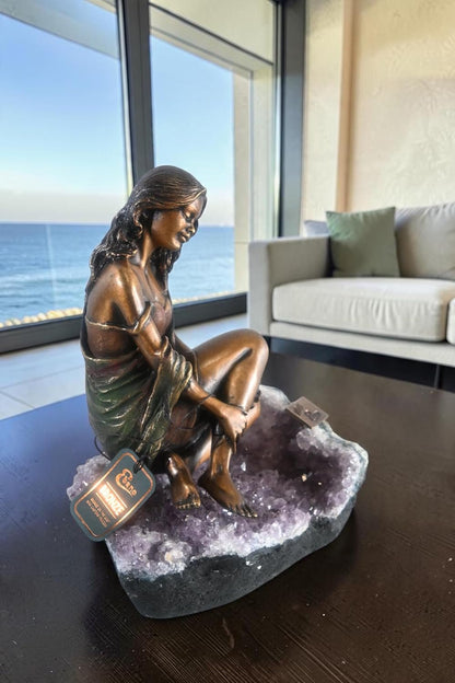 Manel Vidal Mar Bronze Maiden on Amethyst Geode by Ebano 12"x9"x11"H