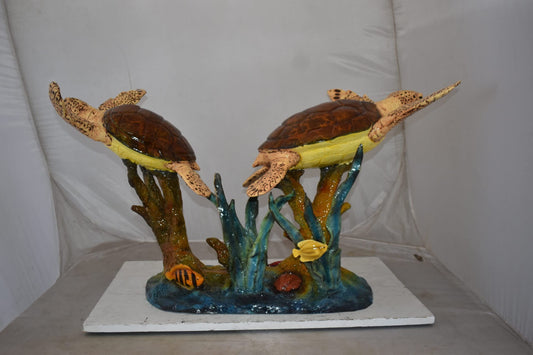 Gliding Turtles in Reef Table Top Bronze Statue  Size: 18" x 16" x 31"H