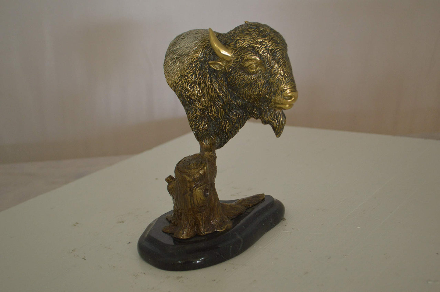 Bison Head Bronze Statue -  Size: 8"L x 5"W x 9"H.