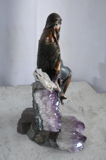 Manel Vidal Evenfall Bronze Maiden on Amethyst Ebano Art 12"x10"x17"H