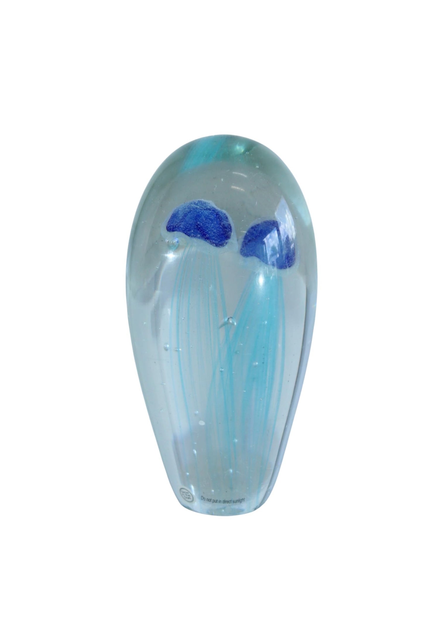 NIFAO Glass Jellyfish Paperweight Hand Blown Ocean Art Decor 4" x 4" x 9"H