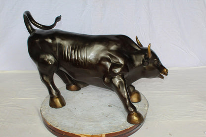 Nifao Wall Street Bull Bronze Statue – Handcrafted Lost Wax Casting – Powerful Charging Bull Symbol of Strength, Wealth & Market Success – Office, Business, and Home Décor – 32" x 16" x 21"H