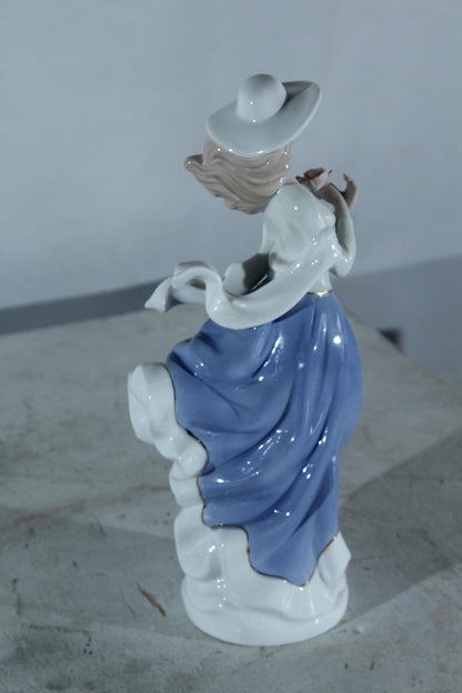 NIFAO Porcelain Lady Figurine with hat and Flower Vintage Style 5"x4"x12"H