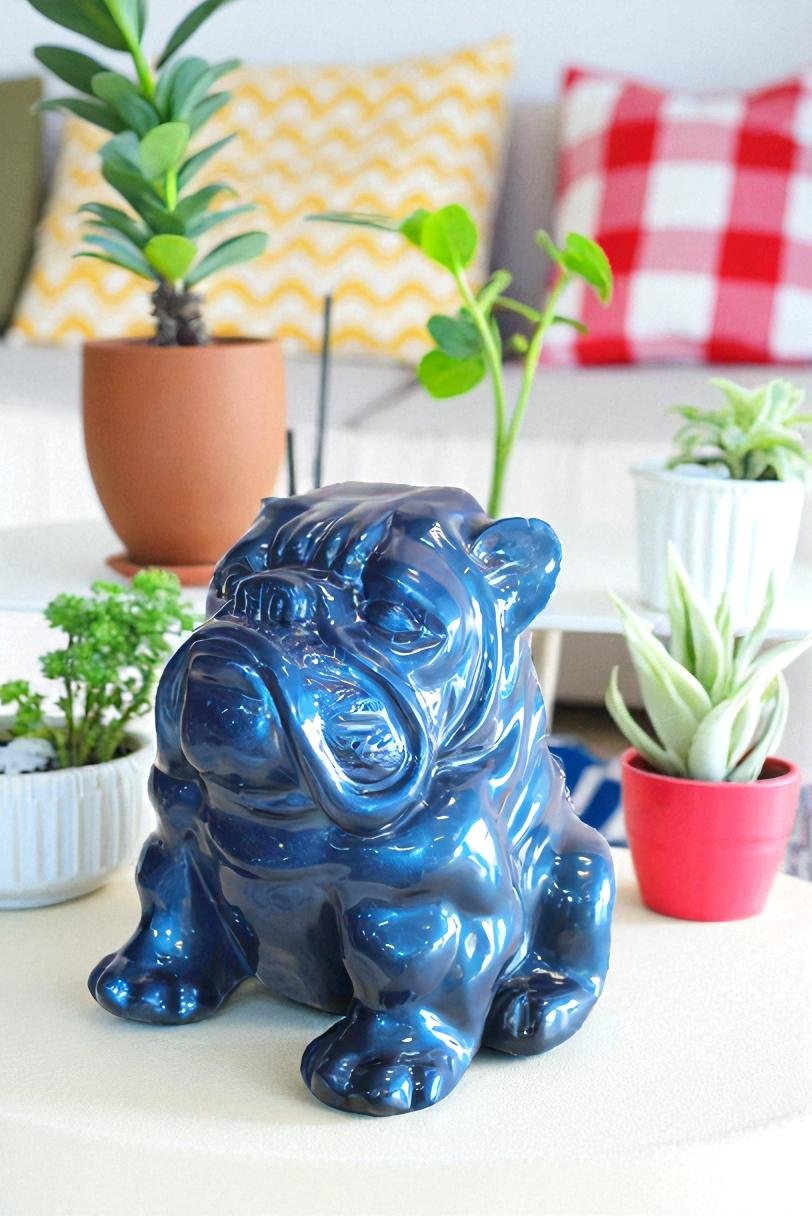 A Charming Blue Resin Bulldog, Perfect for Dog Lovers 19" x 15" x 16"H