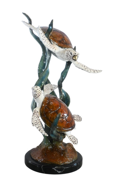 Two Sea Turtles Swimming on Kelp Bronze Sculpture 17"x18"x33"H