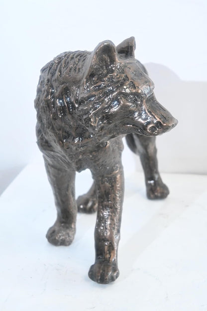 Aluminum Walking Wolf Statue Bronze Tone Finish 23"x11"x16"H