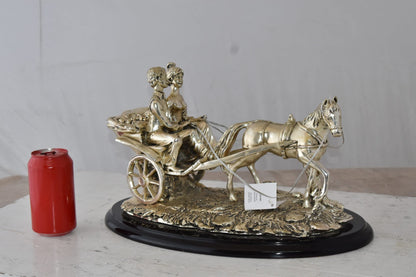 Horse With Carriage Resin Statue with Silver Coating Size: 17" x 10" x 10"H