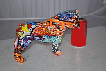 Modern Happy Graffiti Resin Bulldog Statue Looking to the Right  10" x 5" x 7"H