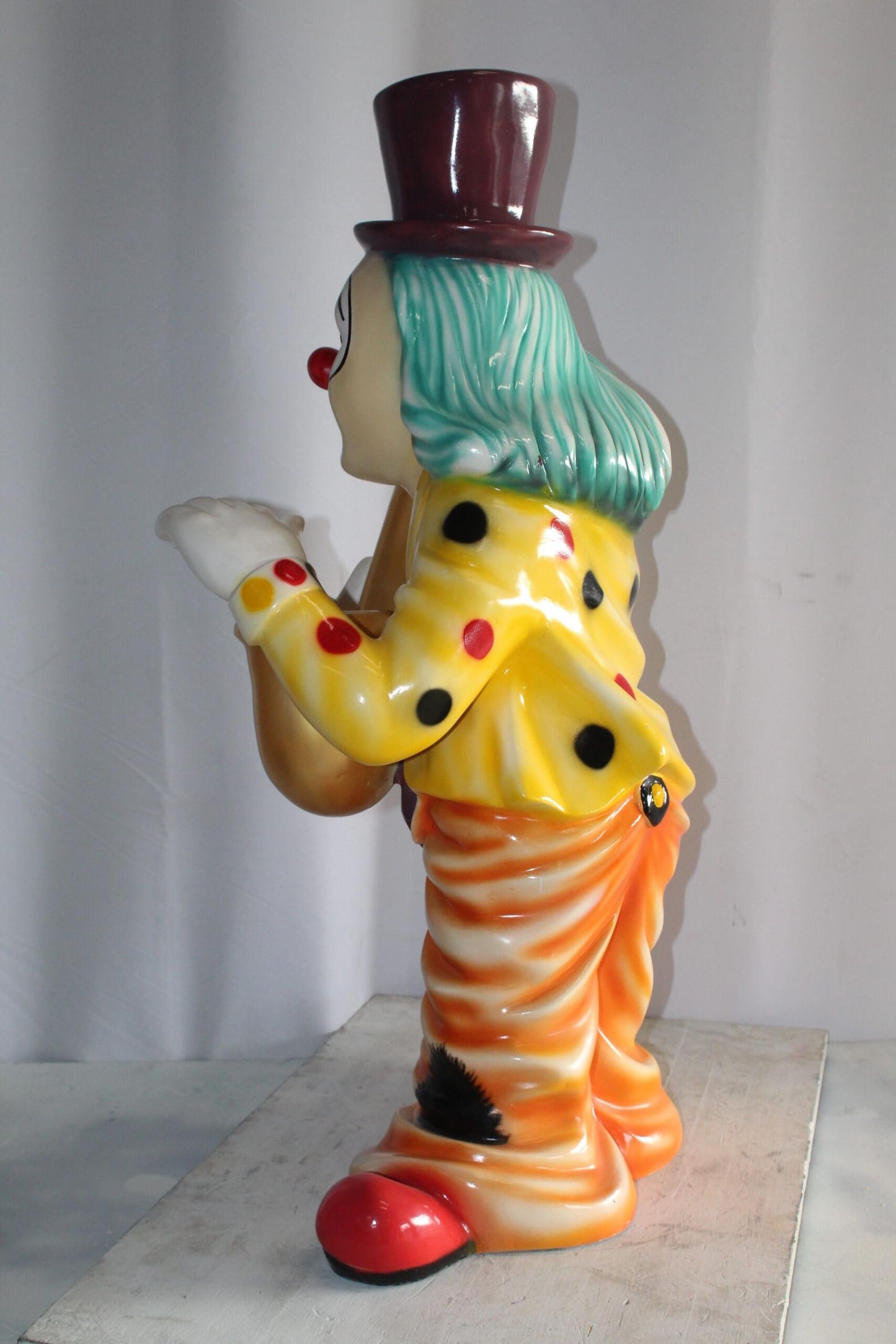 Whimsical Clown Fiberglass Statue, Jazzing Up with Saxophone 19" x 18" x 36"H
