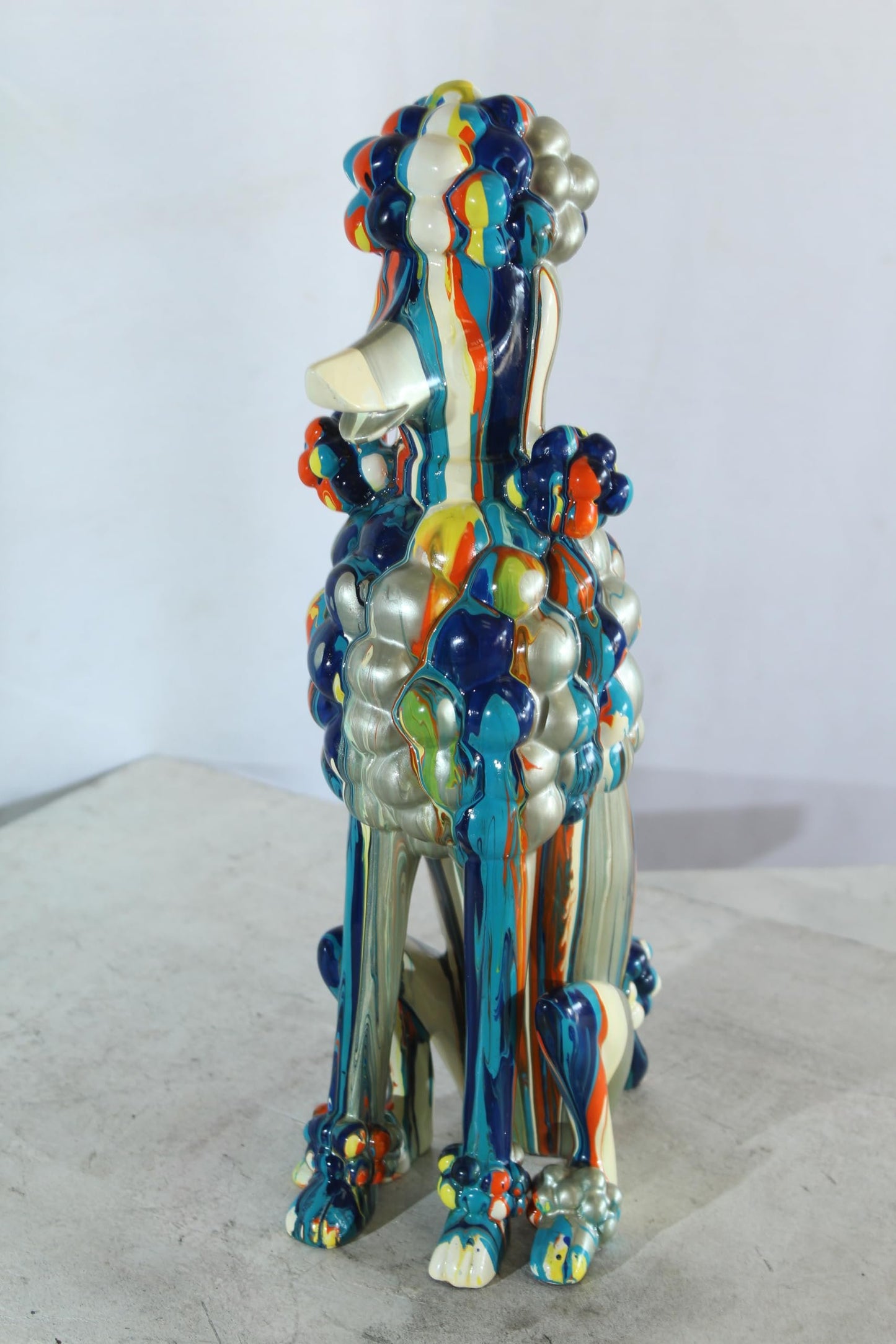 NIFAO Colorful Poodle Dog Sculpture Multicolor Striped Resin Figurine 8"x5"x16"H