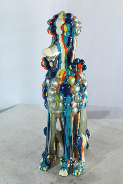 NIFAO Colorful Poodle Dog Sculpture Multicolor Striped Resin Figurine 8"x5"x16"H