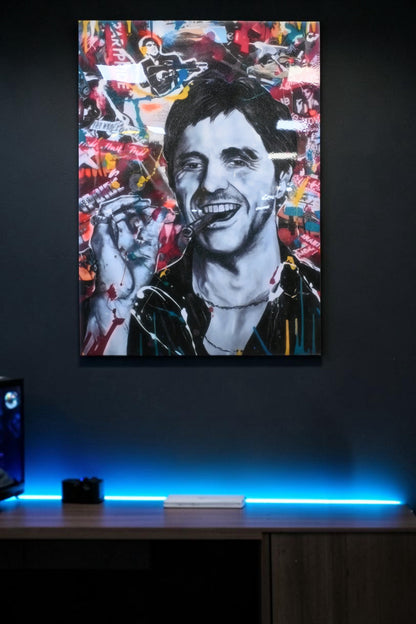 Tony Montana Scarface Pop Art Resin Covered Canvas 43"x59"