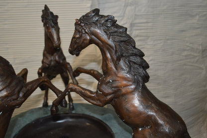 Three Horses on a Tray Fountain Bronze Statue -  Size: 30"L x 30"W x 51"H.