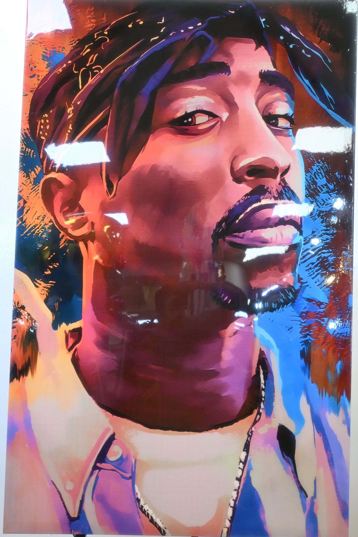 Tupac Shakur Colorful Portrait Resin Covered Canvas 40"x64"