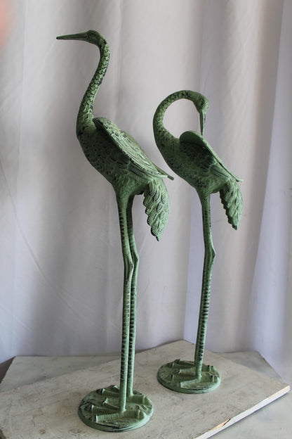 Pair of Aluminum Crane Wings Open with Green Patina Finish 10" x 8" x 22"H