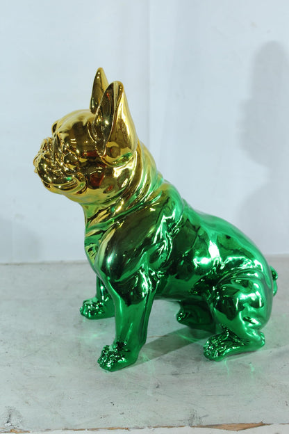 NIFAO Resin Bulldog Statue Green and Gold Finish 16"x9"x16"H