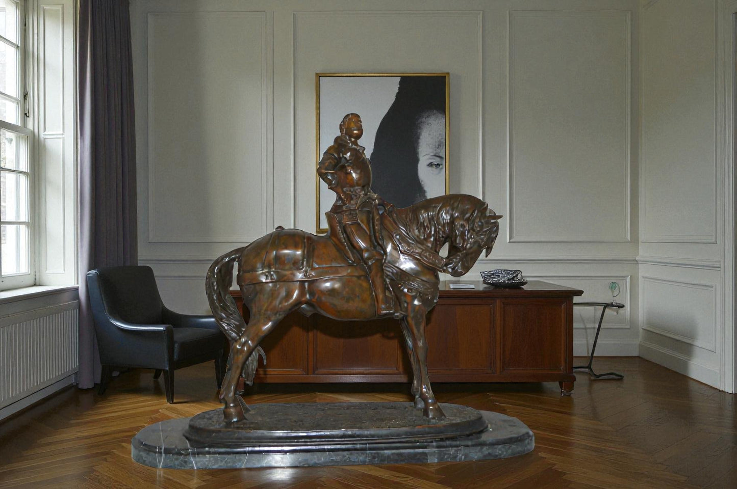 Man on his Horse Bronze Statue -  Size: 30"L x 10"W x 25"H.