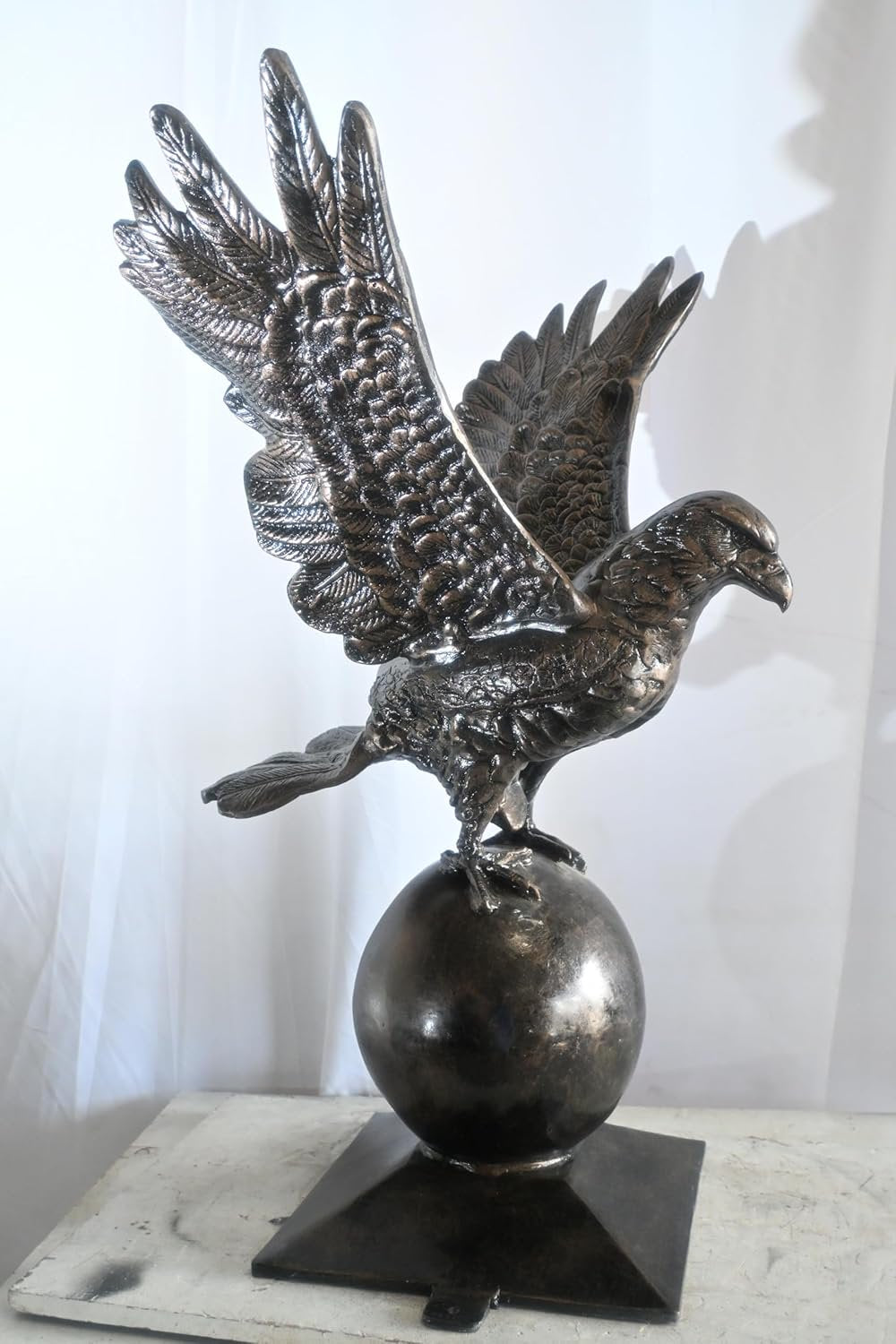 Wings Spread Eagle Atop Globe Handcrafted Aluminum Decor 29"x25"x40"H